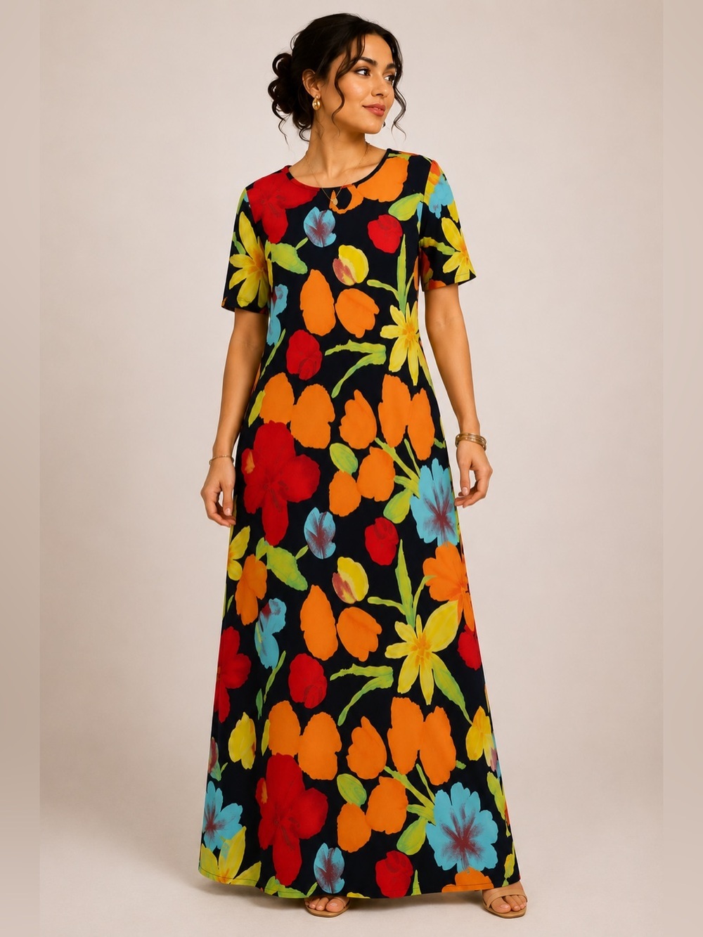 Vintage Gabrielle Floral Shift Dress Size Small Colorful Abstract Flower Print